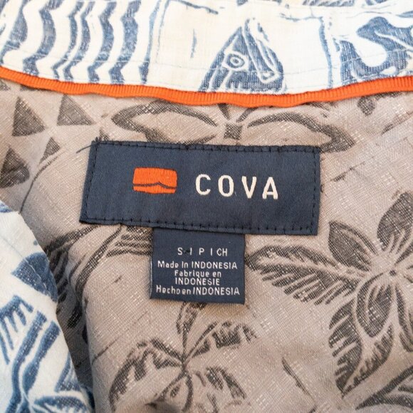 Cova Men’s Aloha Shirt Small Blue White Hawaiian Print Button Front Resort Wear - Picture 3 of 4